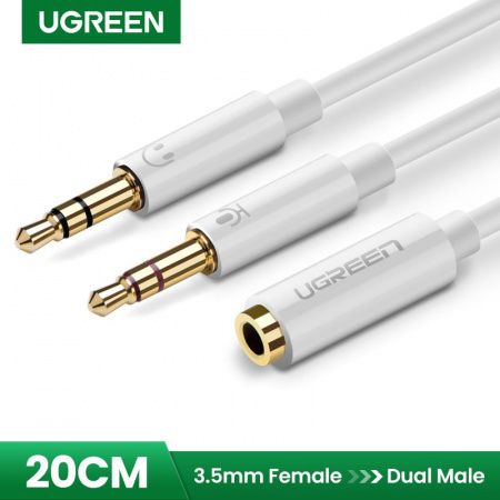 20897 Разветвитель портов аудио 3,5мм UGREEN AV140 (female - 2 male), цвет- белый